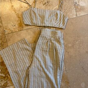 Topshop Cream and Tan Striped Wide Leg Set